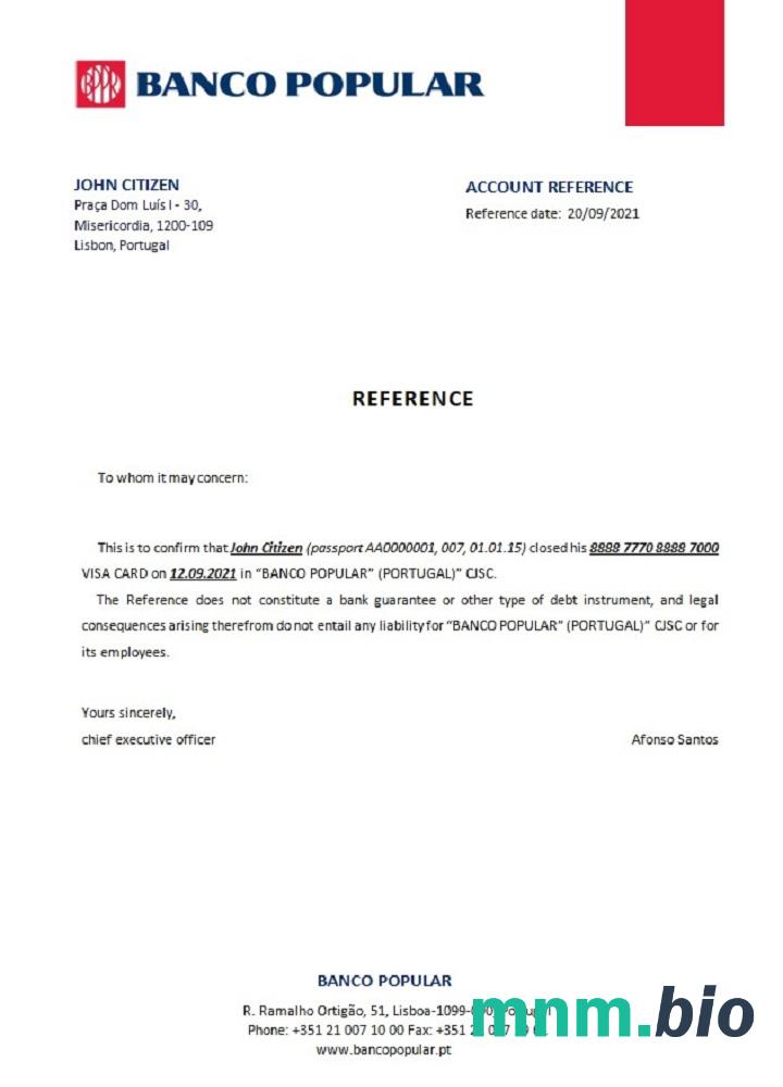 Portugalia Banco popularny przykład zamknięcia odniesienia w formatach Word i PDF